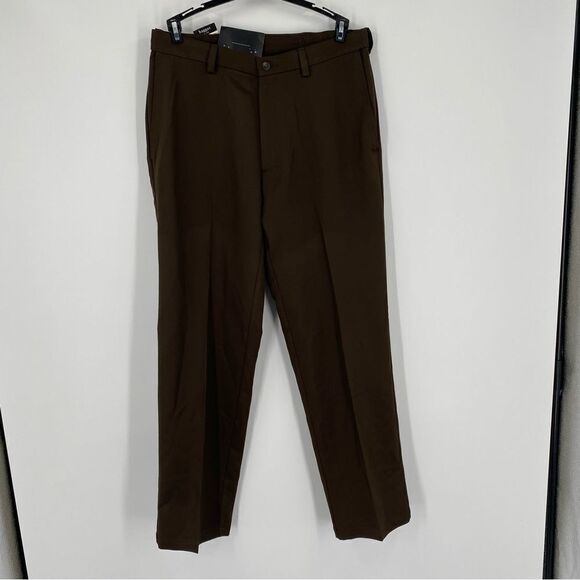 Haggar Men’s Plain Front Brown Dress Chino Pants size 32W x 30L - Picture 1 of 4